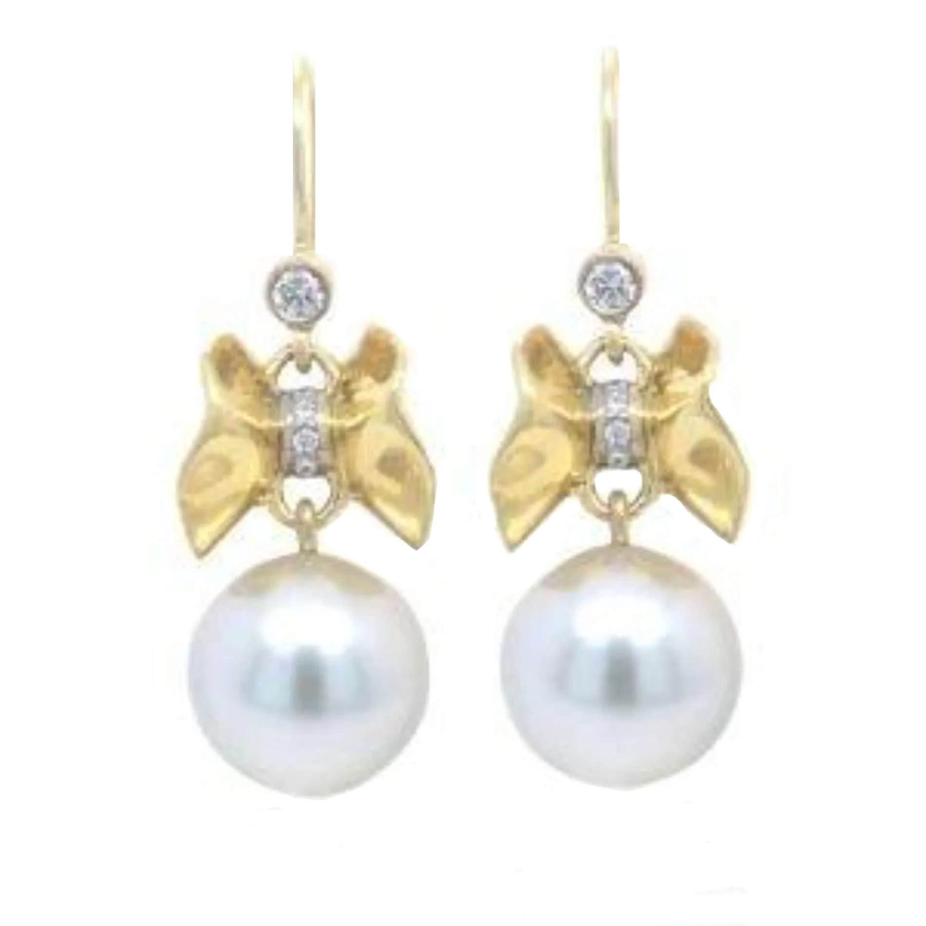 Upperline Wing Diamond Ruffle© South Sea Pearl Earrings 18KY