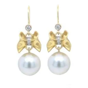 Upperline Wing Diamond Ruffle© South Sea Pearl Earrings 18KY