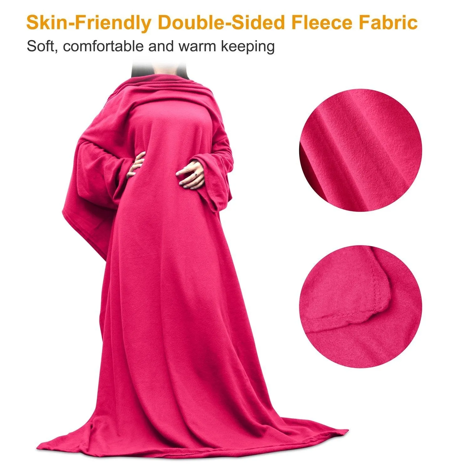 Wearable Fleece Blanket with Sleeves