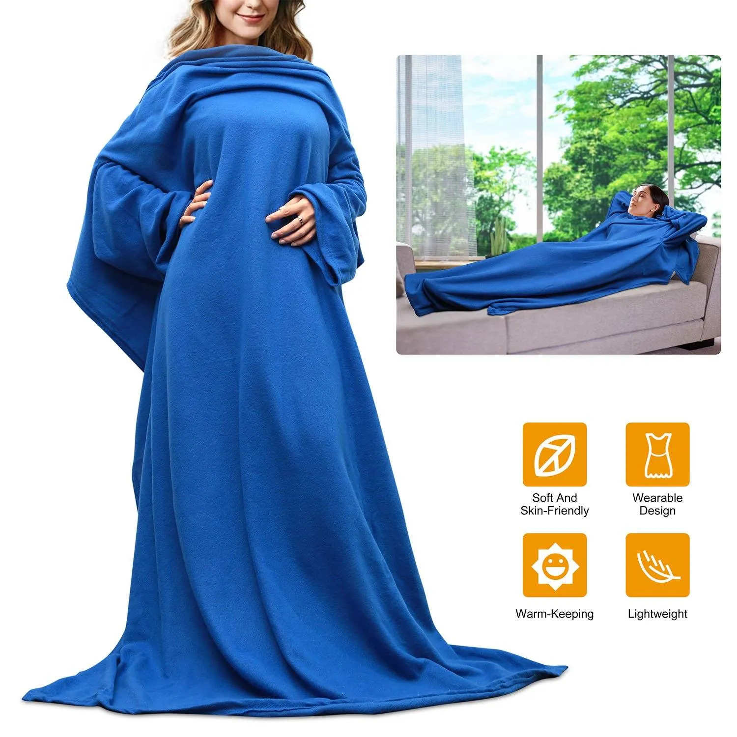 Wearable Fleece Blanket with Sleeves