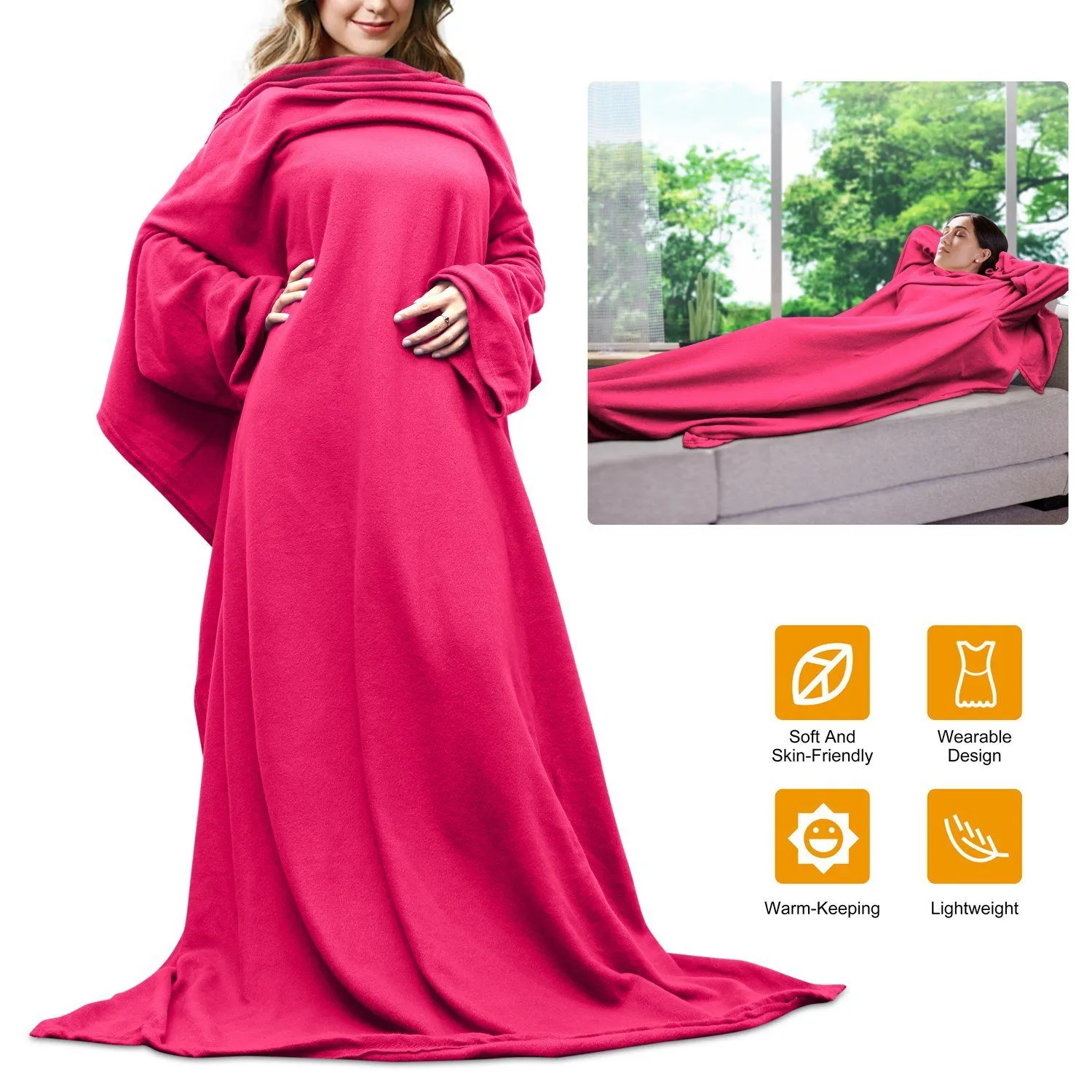 Wearable Fleece Blanket with Sleeves