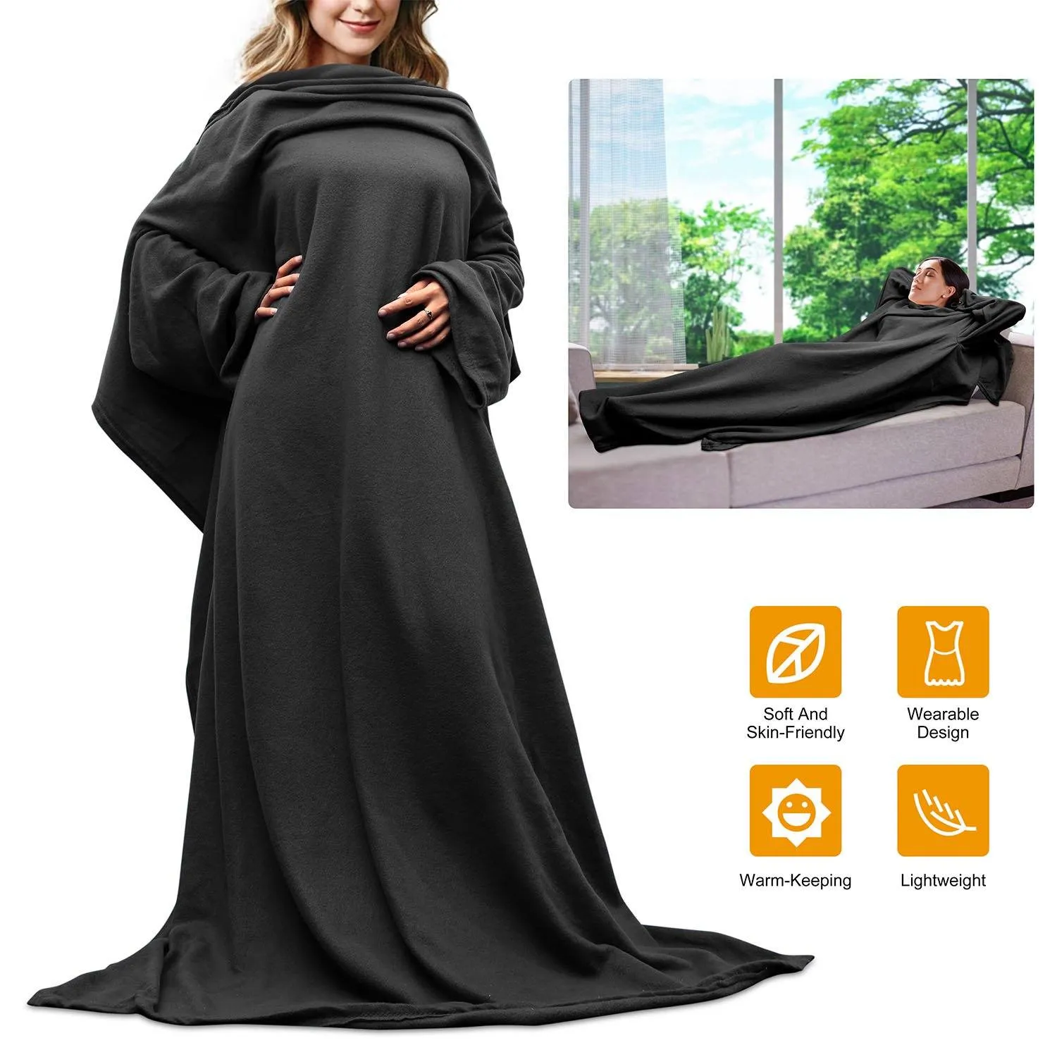 Wearable Fleece Blanket with Sleeves