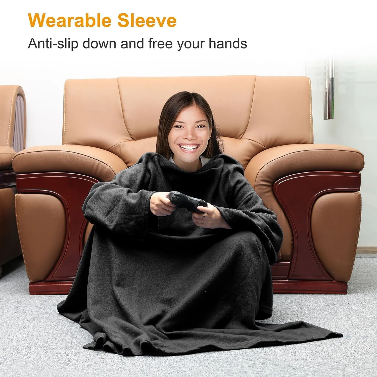 Wearable Fleece Blanket with Sleeves