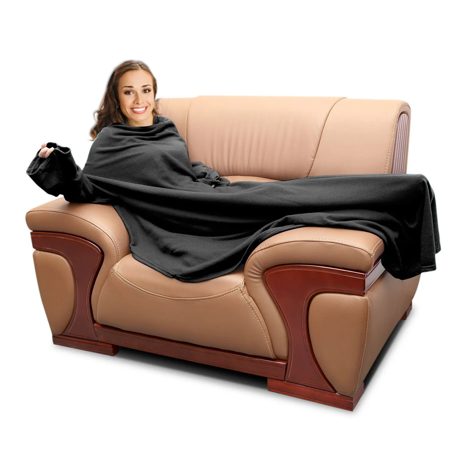 Wearable Fleece Blanket with Sleeves