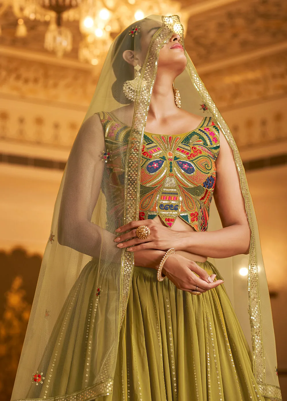 Wedding Reception Fluorescent Green Trendy Lehenga Choli