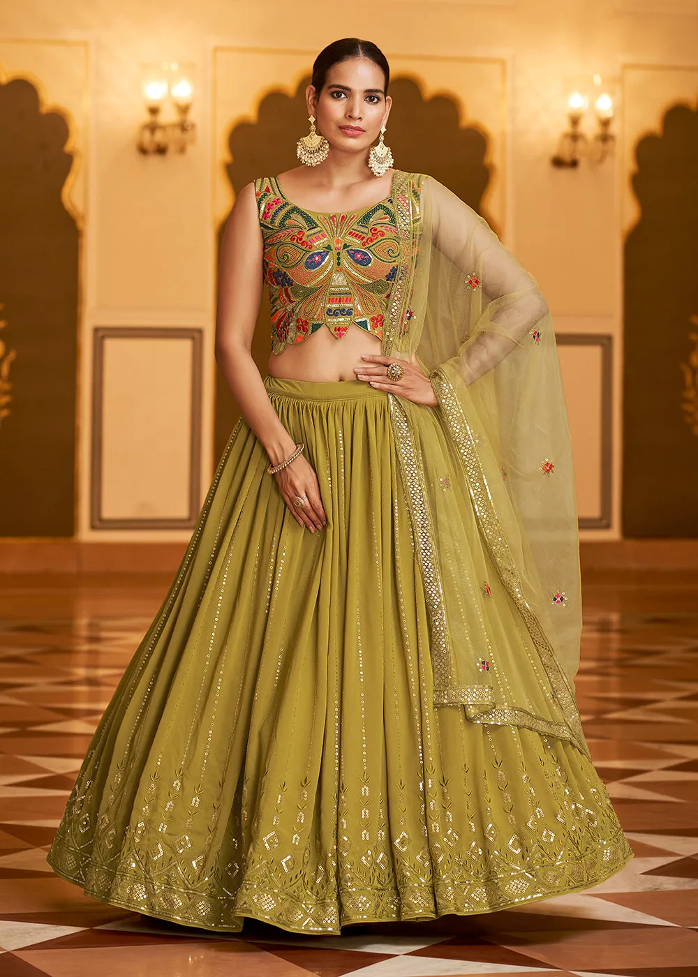 Wedding Reception Fluorescent Green Trendy Lehenga Choli