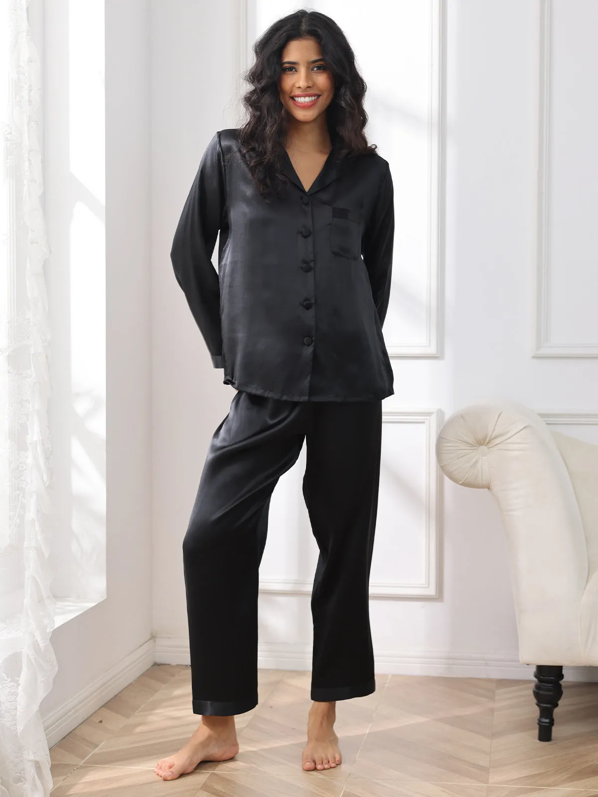 Women's 100% Mulberry Silk Long Sleeve Pyjama Set