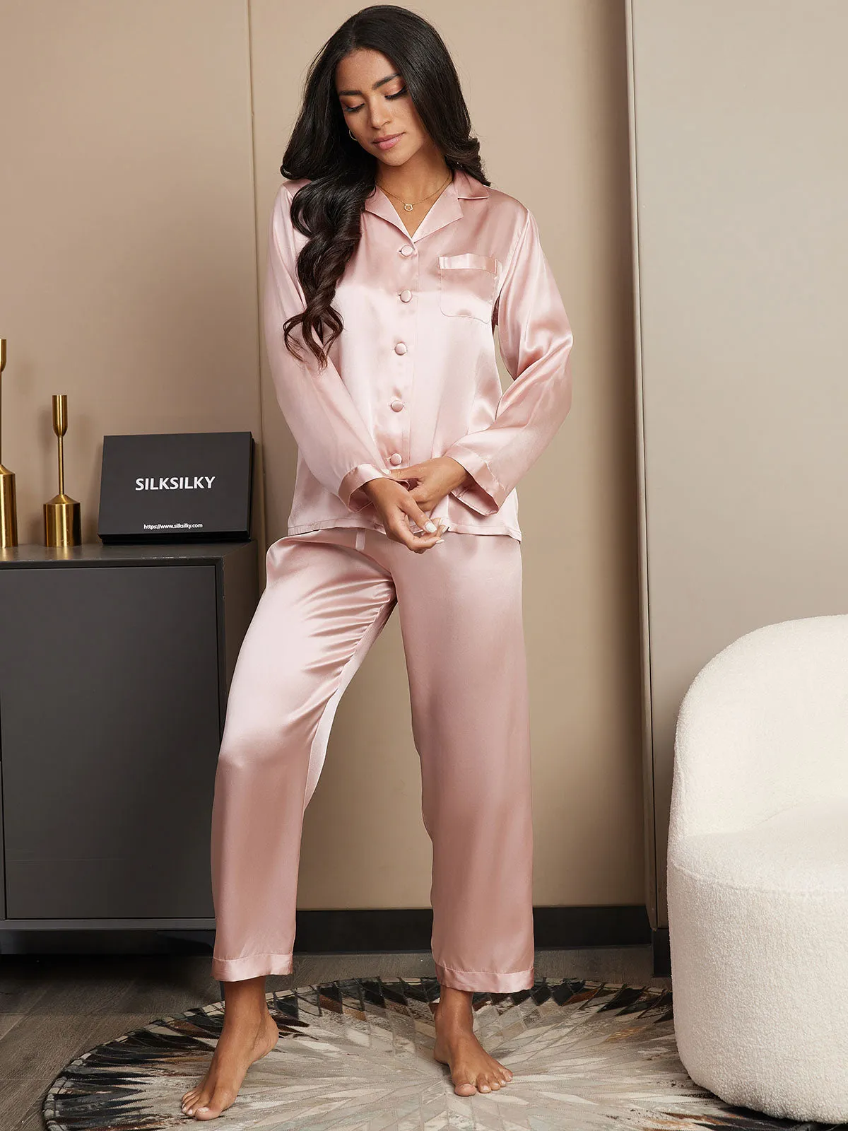 Women's 100% Mulberry Silk Long Sleeve Pyjama Set