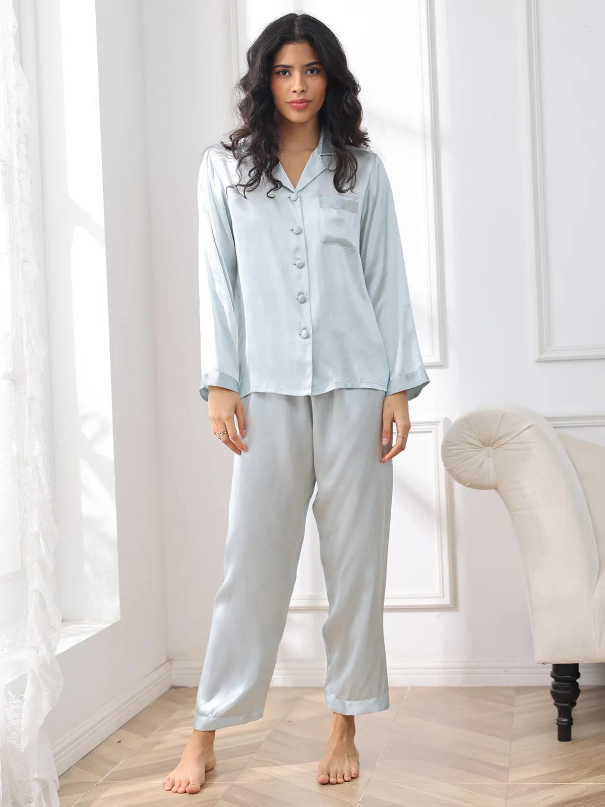 Women's 100% Mulberry Silk Long Sleeve Pyjama Set