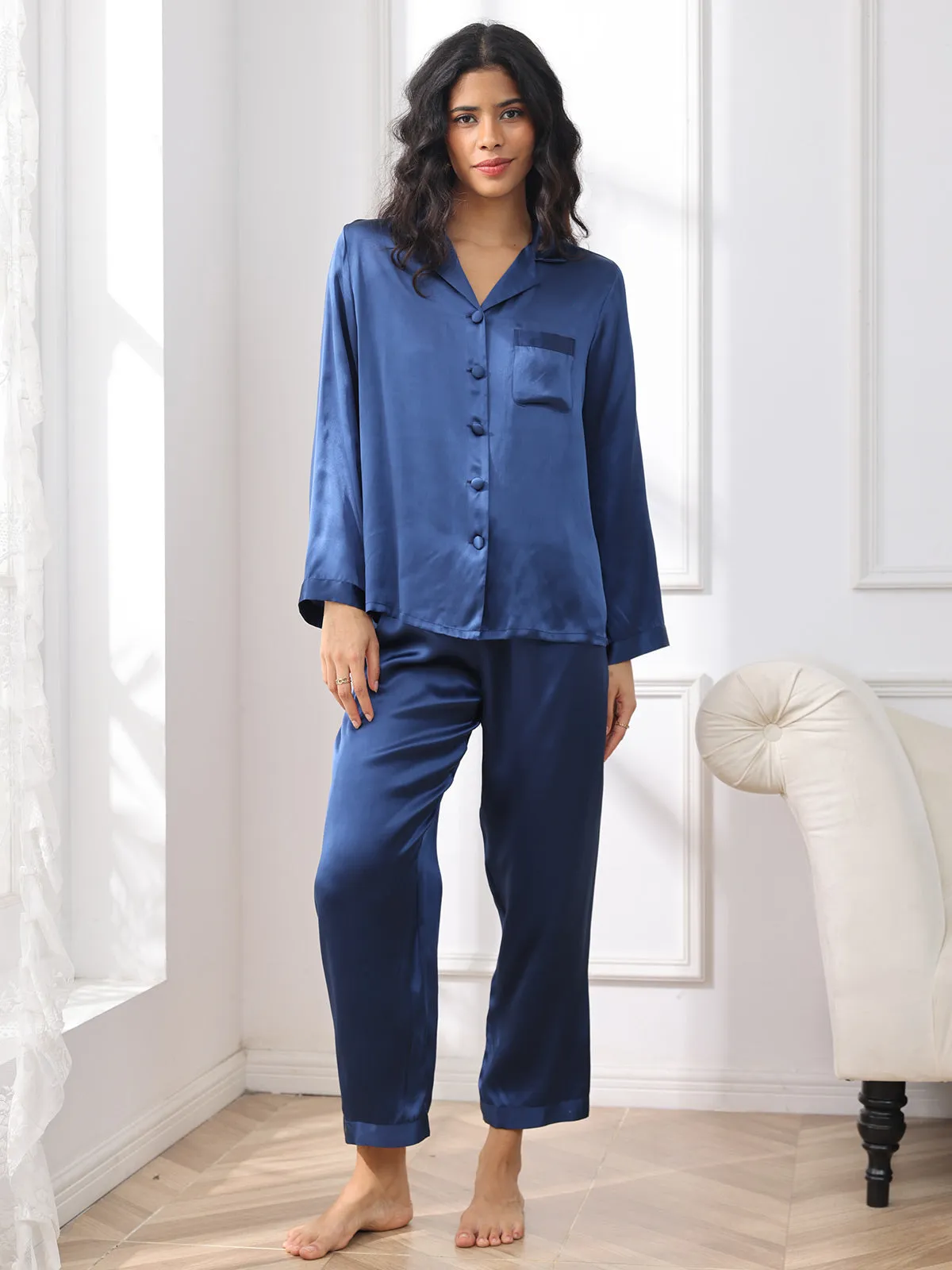 Women's 100% Mulberry Silk Long Sleeve Pyjama Set