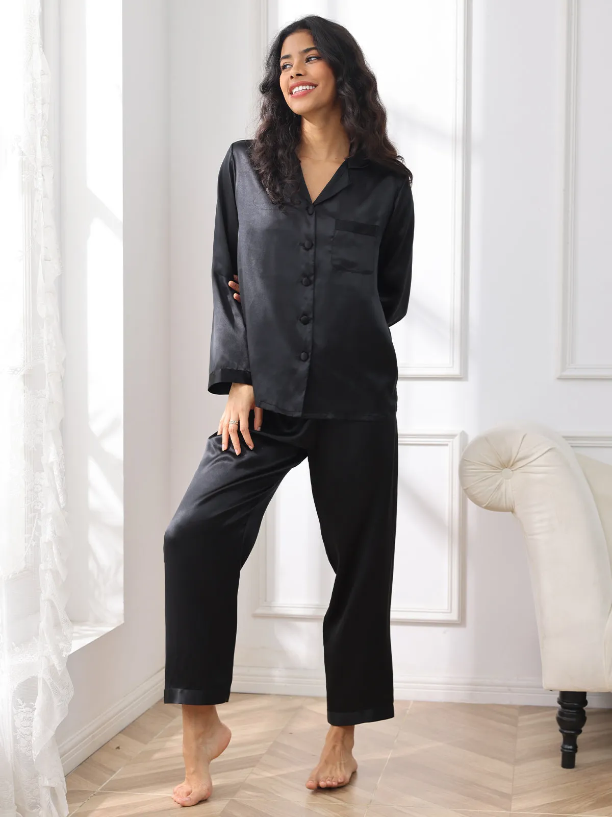 Women's 100% Mulberry Silk Long Sleeve Pyjama Set