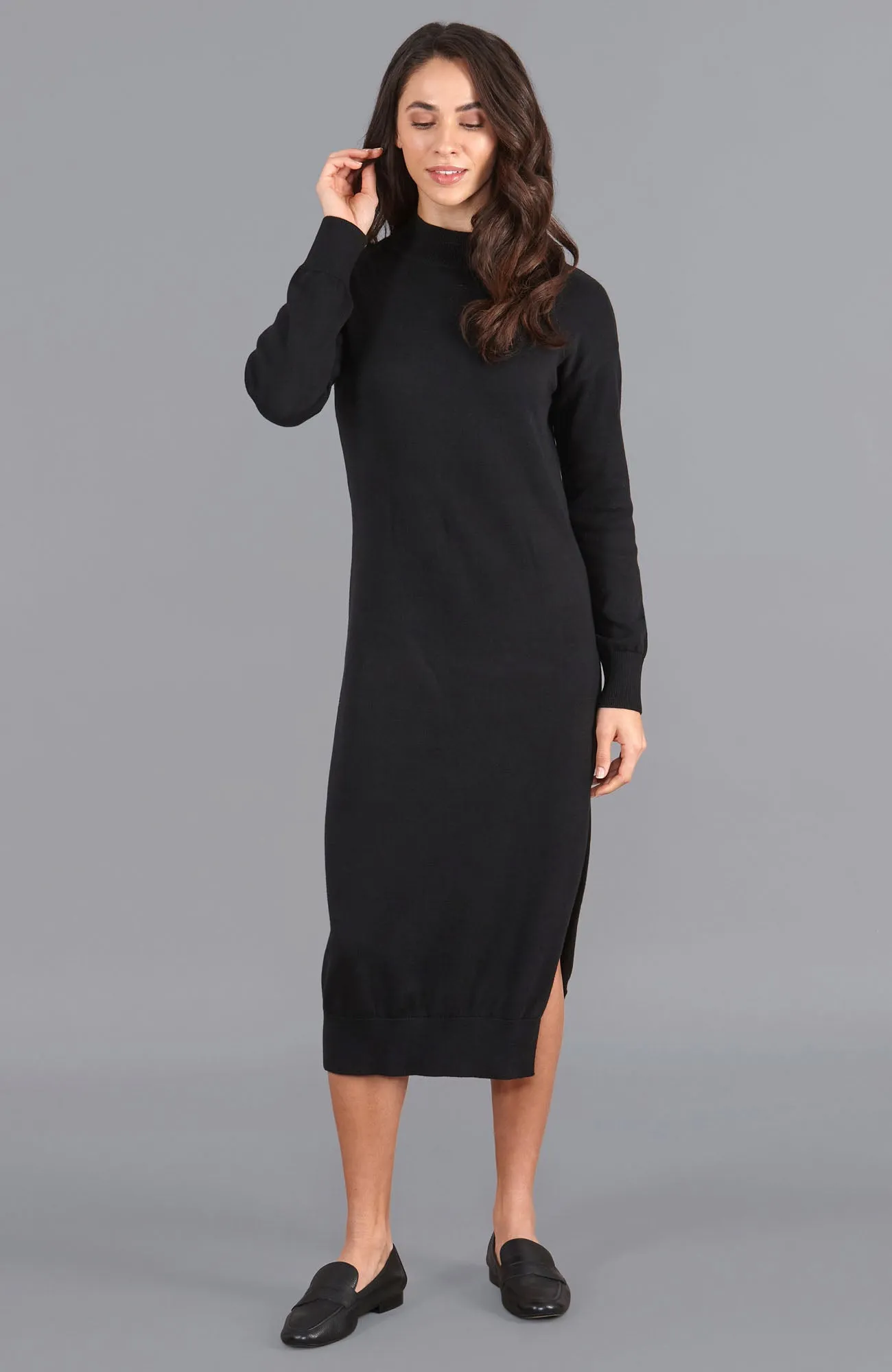 Womens Lightweight Cotton Mock Neck Dress